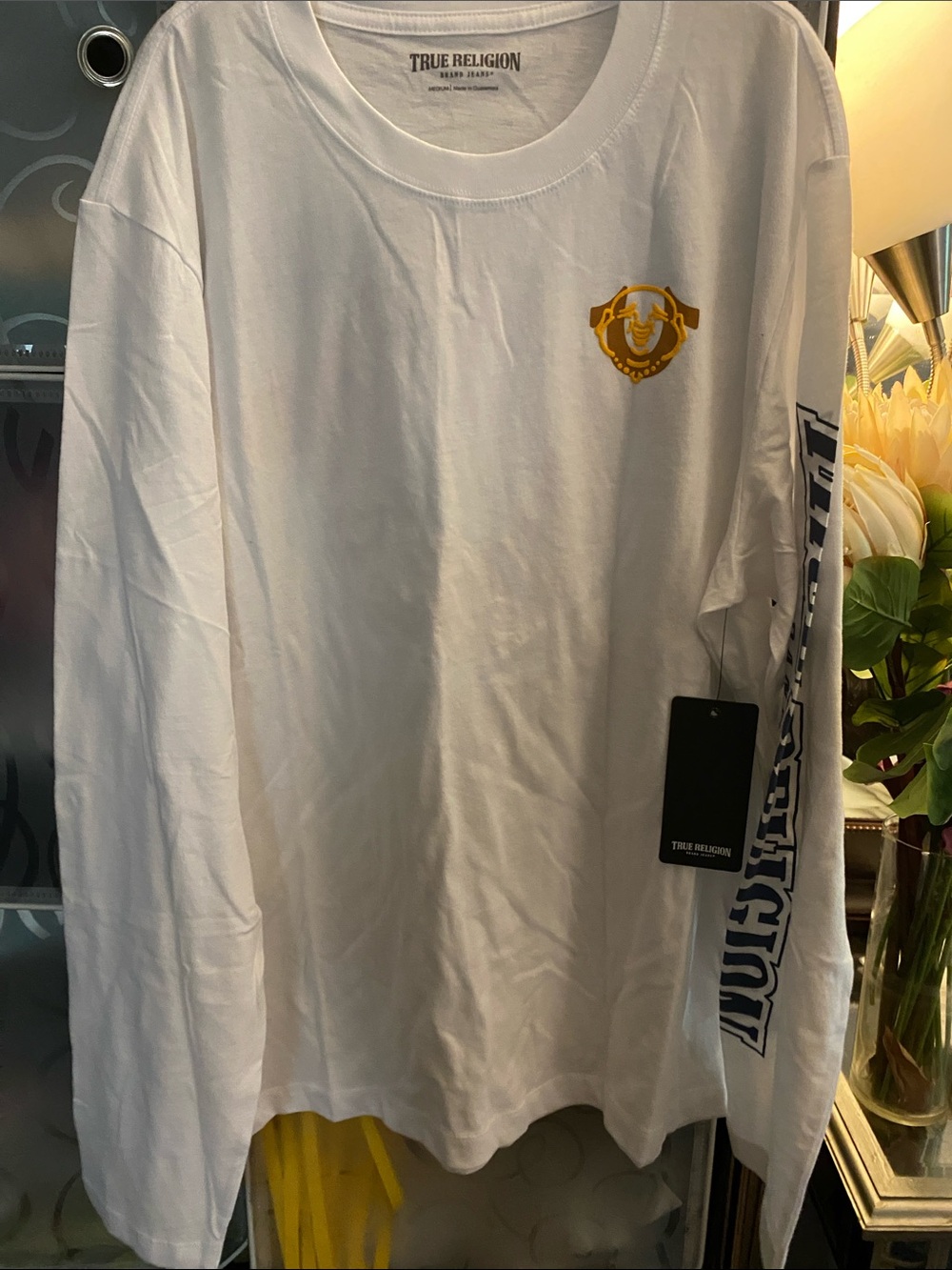 NWT, True Religion Men’s White Long-Sleeve Logo Tee